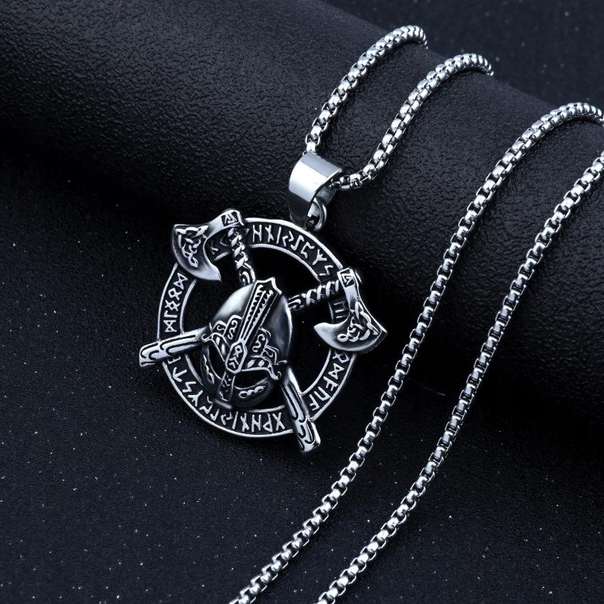 Silver Viking Axes Rune Nordic Necklace 406