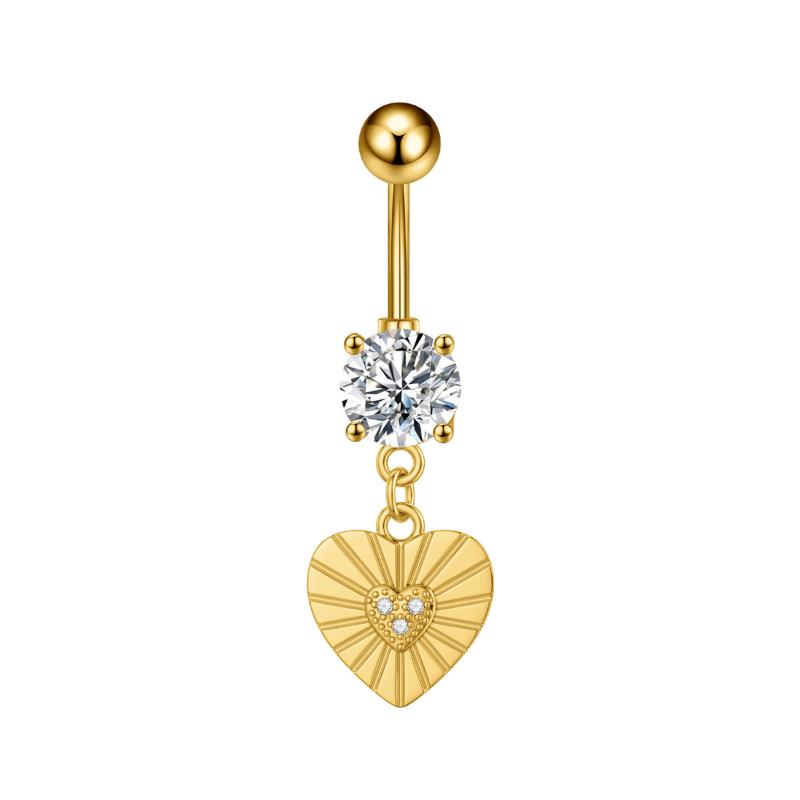 Fashion Heart Stainless Steel Belly Button Ring Shiny Zircon Dangle Navel Ring For Women Sexy Body Piercing Beach Jewelry