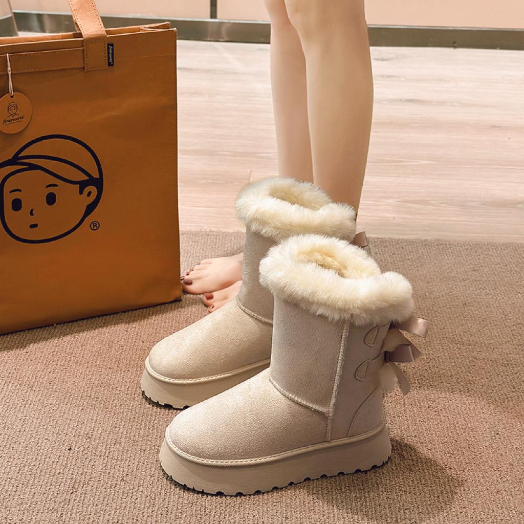 

женские осенне-зимние повседневные бархатные утепленные хлопковые ботинки на толстой подошве с бантом, с высоким голенищем для носки на улице 41