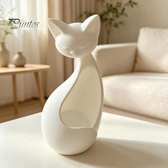 Matte White Ornaments for Entryway Minimalist Abstract Sleeping Cat Statue, 3D Printed Hollow Ornament Healing Atmosphere Room Decor Tabletop