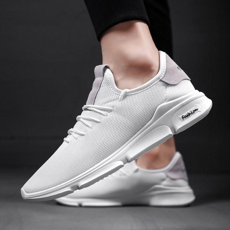 Pantofi de vară cu plasă respirabilă pentru bărbați, pantofi casual de alergare anti-miros, pantofi de student albi pentru bărbați cu plasă subțire decupată respirabilă