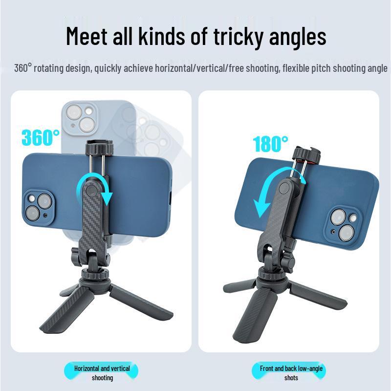 360° Rotatable Phone Holder with Dual Cold Shoe and Folding Clip for Desktop Live Streaming