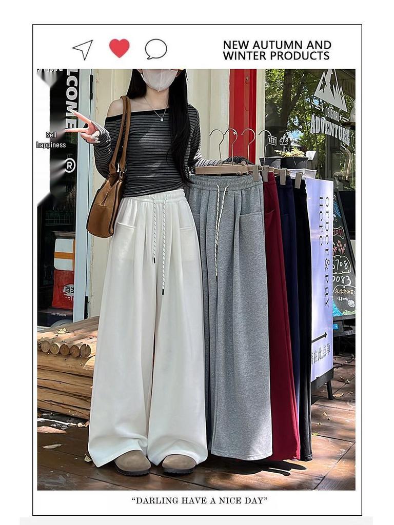 2025 Spring Women's High Waist Loose Wide-Leg Cotton Pants with Drawstring