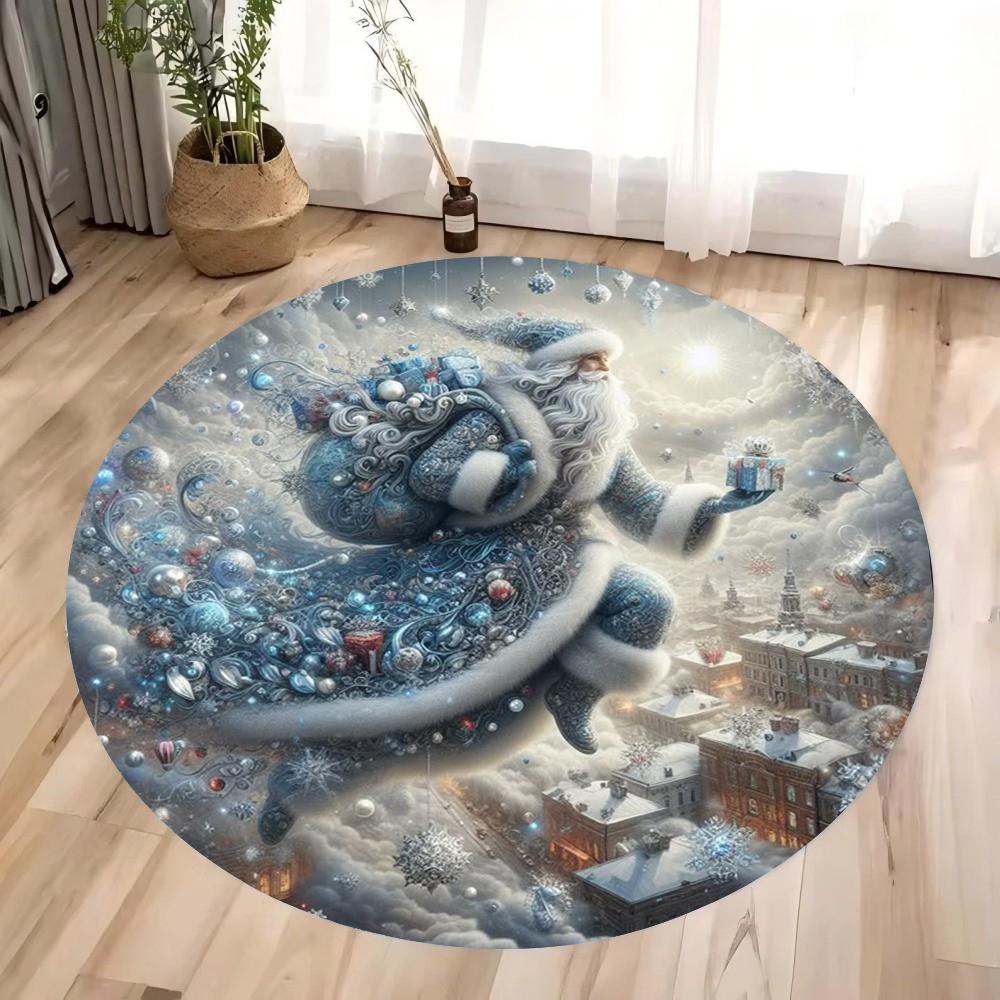 3D Christmas Glowing Dwarf and Elk Round Carpet Christmas Theme Home Decoration Decoration Christmas Gifts