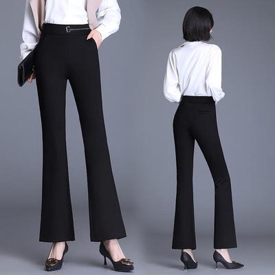 Damen Schwarze Micro-Flare High-Waist Elastische Hose, Slim Fit, Übergröße, Casual Frühling/Herbst 2025.