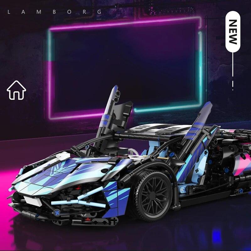 City Technical Purple Sport Racing Car Building Blocks Model Super Speed Vehicle Assemble Toy Bricks for Kids Gifts