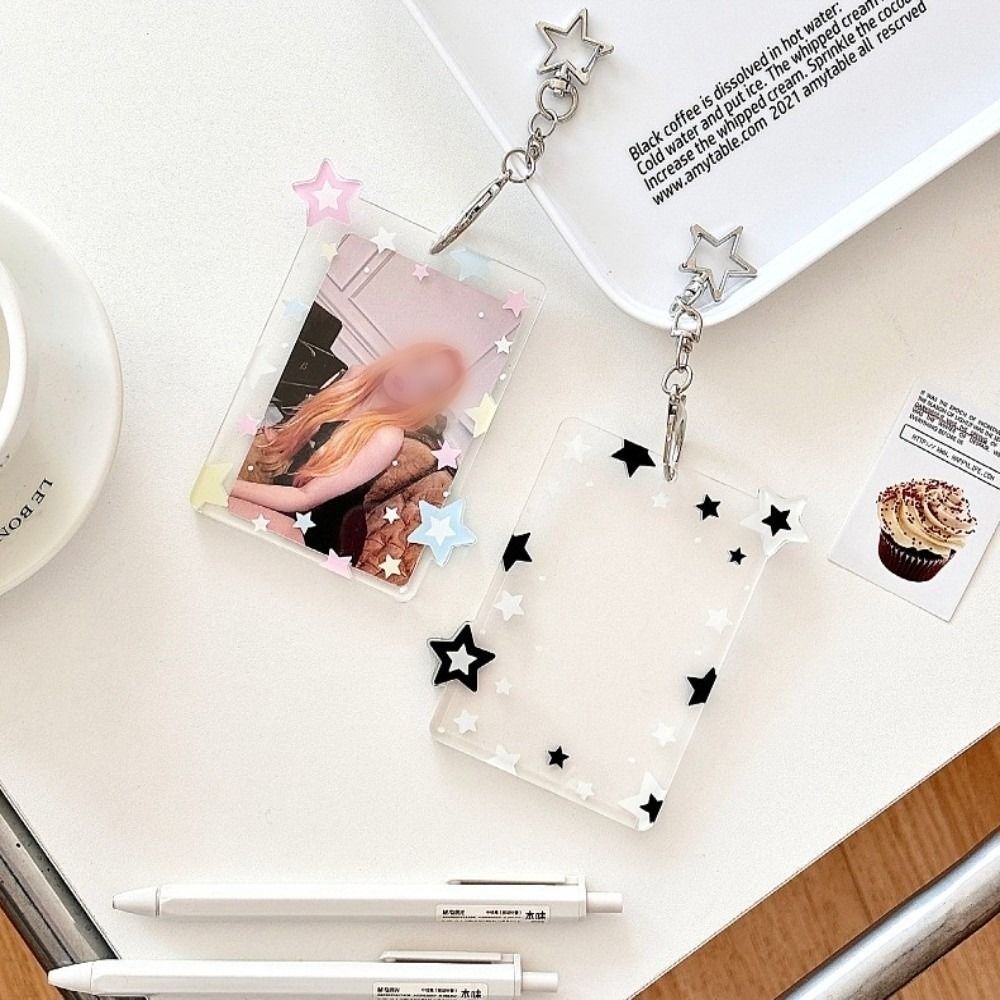 Acrylic Card Holder Colorful Star Student Card Protector Kpop Photocard Holder Keychain  Gift