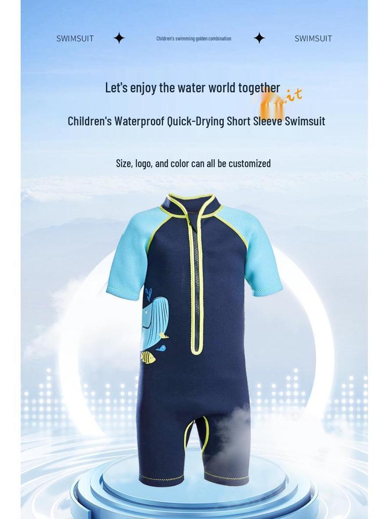 Kinder Kurzarm-Einteiler Badeanzug mit Sonnenschutz und schnelltrocknendem Stoff