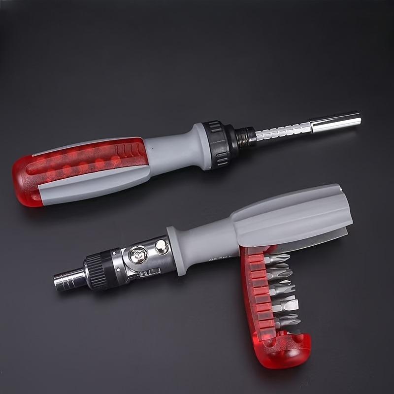10 in 1 Manual Ratchet Screwdriver Set Metal Tool with Rotating Head Hidden Bit Slot for Tight Spaces Repair DIY