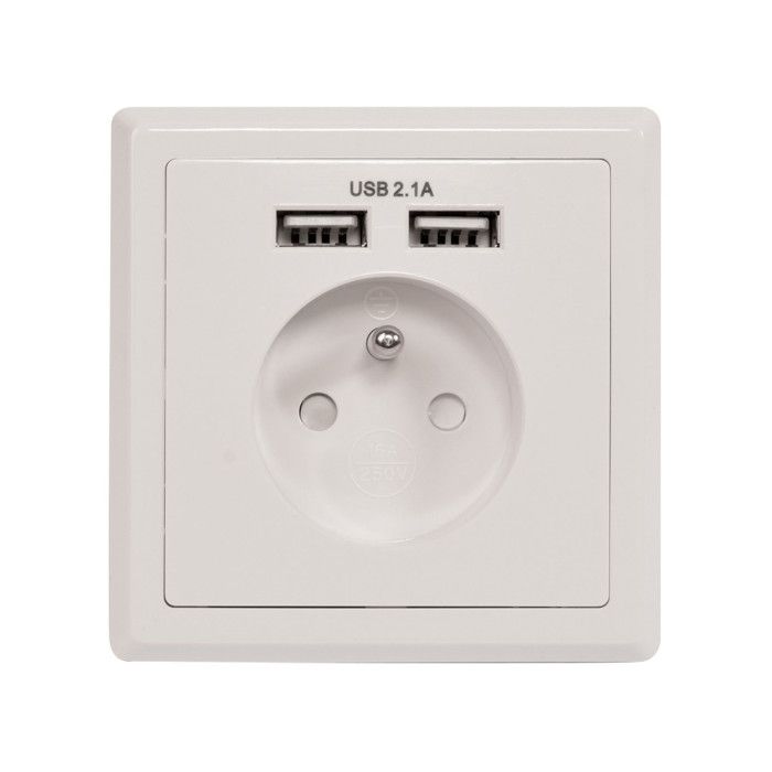 Prise encastrable 16A T + 2 chargeurs USB