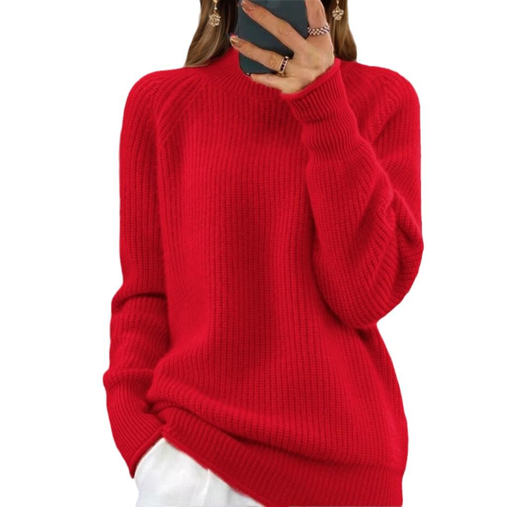 2024 Autumn/Winter Women's Solid Knit High Neck Pullover Sweater
