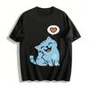 Cute Blue Cat With Heart Print Casual T-shirt Unisex Loose Comfortable Breathable Daily Top Pure Cotton T-shirt