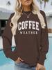 Dames Hoodie met Koffieprint, Ronde Hals, Lange Mouwen