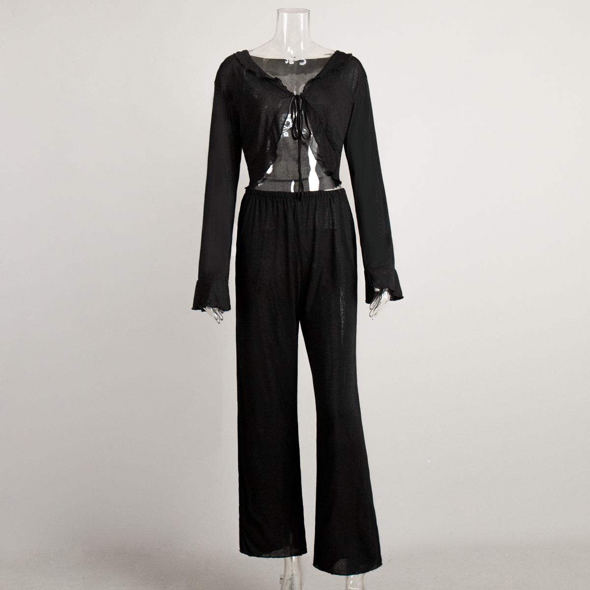 

Осенний комплект пижамы с длинными рукавами и шнуровкой в стиле кросс-бордер - Европейский и американский модальный домашний костюм Small