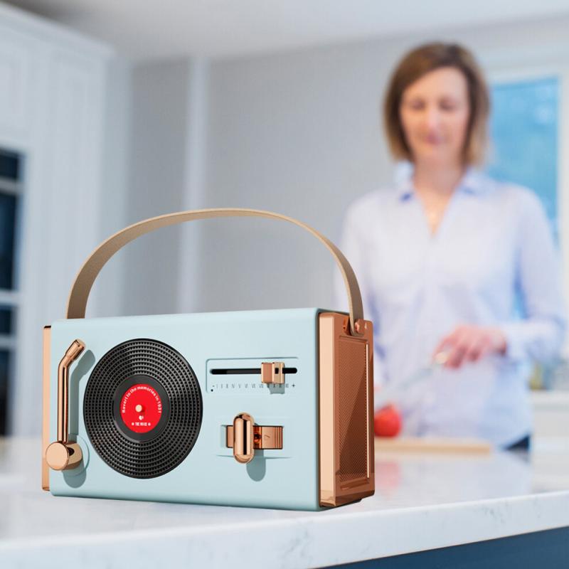 Tragbarer Retro-Bluetooth-Lautsprecher, Hohe Klangqualität, Blau, ABS