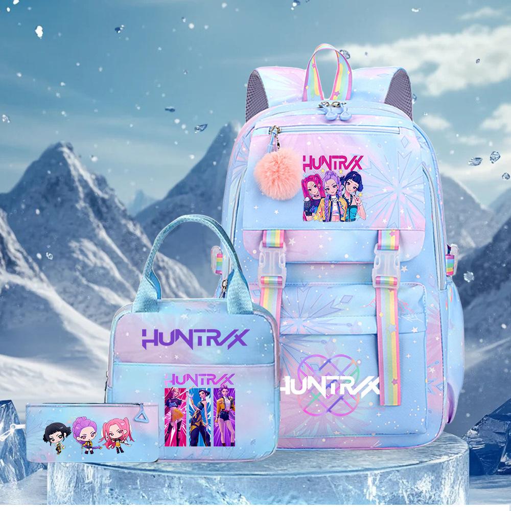 3 Peças/conjunto Mochila Fofa Estampada de Anime Kpop Bolsa de Viagem de Grande Capacidade para Adolescente Menina Menino Mochila Escolar Presente para Criança Rucksack