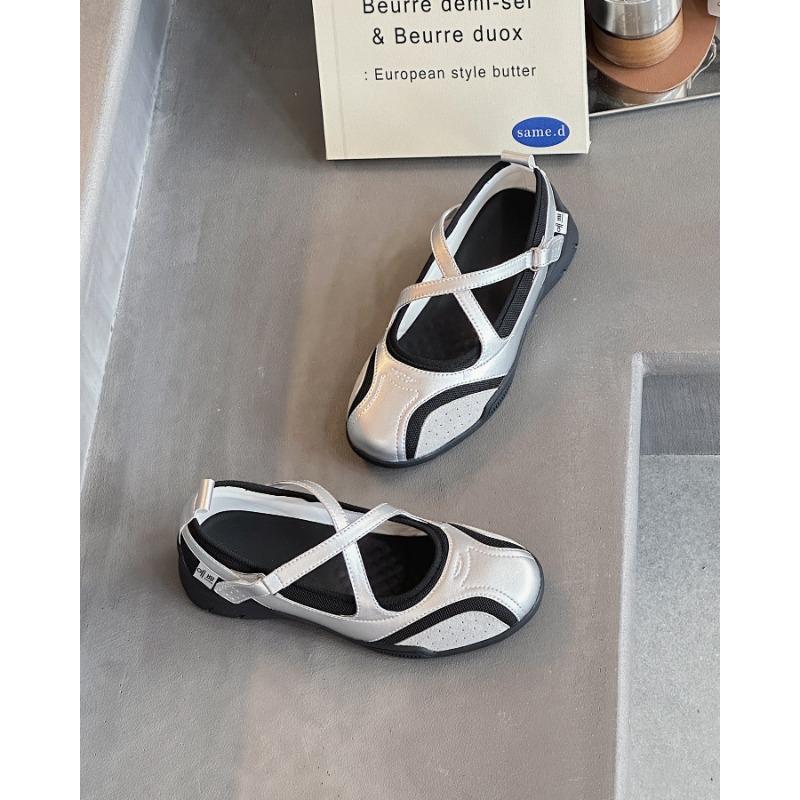 

Leather cross-strap ballet women s spring and autumn new shallow mouth single shoes casual sports Mary Jane shoes 35 серебряный
