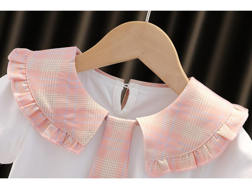 Collar Korean Lace Summer Style Cartoon Tie Shorts Set For Girls 05 Years