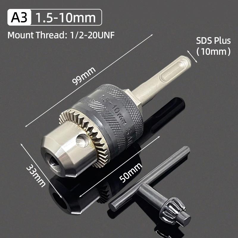1/2"-20UNF Drill Chuck 2-13MM/1.5-10MM Quick Change 1/4" Hex Shank/SDS /1/2" Square Socket Adapter For Wrench Conversion Tools