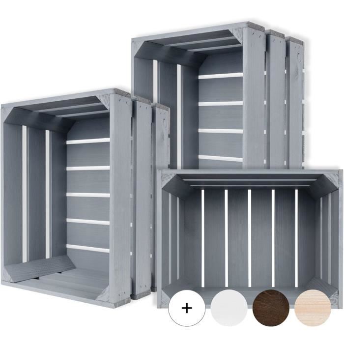 Creative Deco Lot de 3 Caisse en Bois Gris | 40 x 30 x 23 cm | Caisse Rangement Bois | Caisse en Bois Rangement Vintage