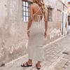 Sundresses for Women Summer Striped Knit Backless Soft Casual Sleeveless Crewneck Fashion Bodycon Maxi Dress Beach Vacation