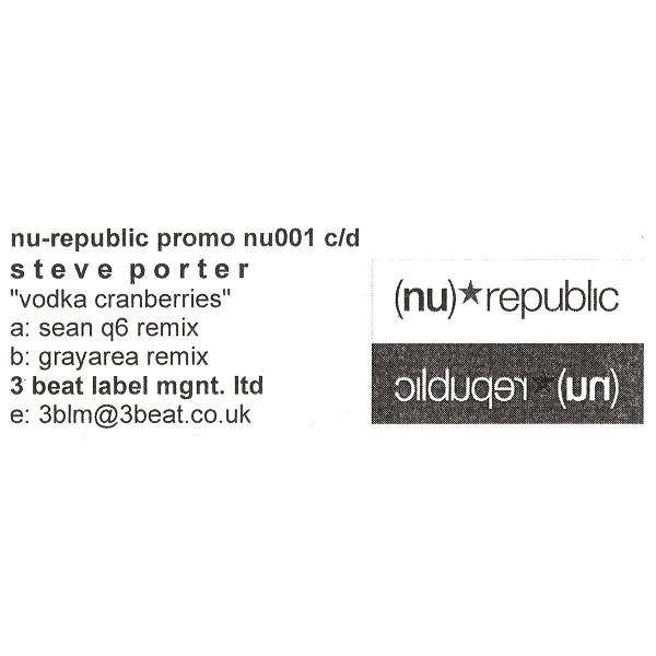 12-дюймовая пластинка STEVE PORTER Vodka Cranberries NU001PROMO Republic 2004 UK Dance Electronica Б/у