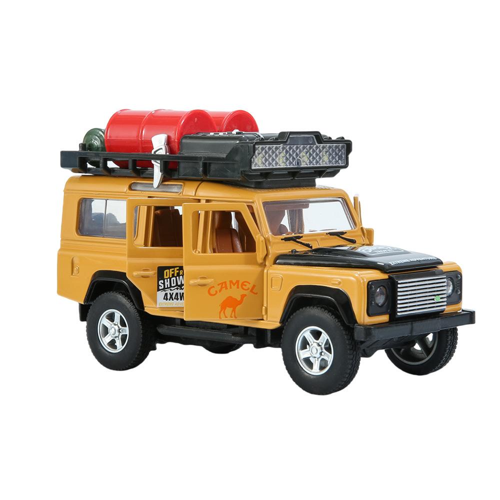 

1/32 Land Rover Defender 110 CAMEL TROPHY Металлическая модель автомобиля со звуком и светом, натяжной механизм, Детская игрушка, Коллекционные предметы, Подарок на день рождения жёлтый