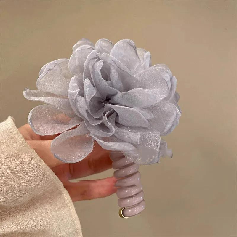 1PC New Lovely Beaded Big Flowers Elastic Spiral Hair Rope Head Rope Ponytail Hair Ring Rubber Band Headdress For Kids