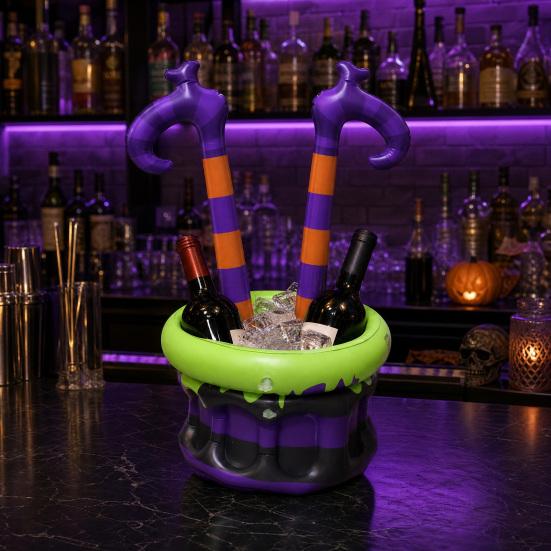Balde de Gelo Inflável de Halloween, Tina para Bebidas de Pernas de Bruxa, Cooler Roxo Laranja para Decoração de Festa, Reunião ao Ar Livre