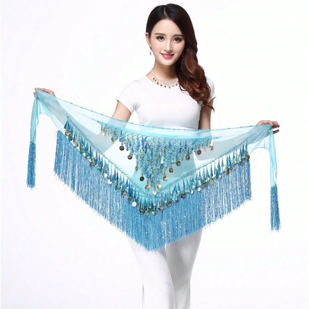 Costume de Danse Indienne Pièce Scintillante Serviette de Taille à Franges Serviette de Hanche Danse du Ventre Chaîne de Taille lake blue multicolore