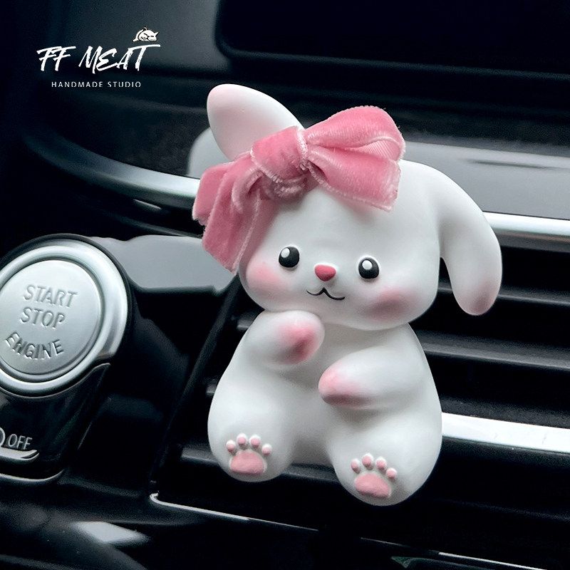 

Car Air Freshener Super Cute and Adorable Bow-Knot Bunny Car Vent Hand-Painted Aroma Diffuser Stone Decoration Clip Cute Bow and Cute Bunny(A bottle of essential oil)