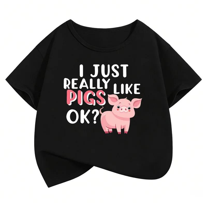 Cute Pig Graphic Kids Tshirts Summer Short Sleeve Tees Cartoon Animal Boys Girls Clothes Kawaii Tops Y2K Children Tshirt