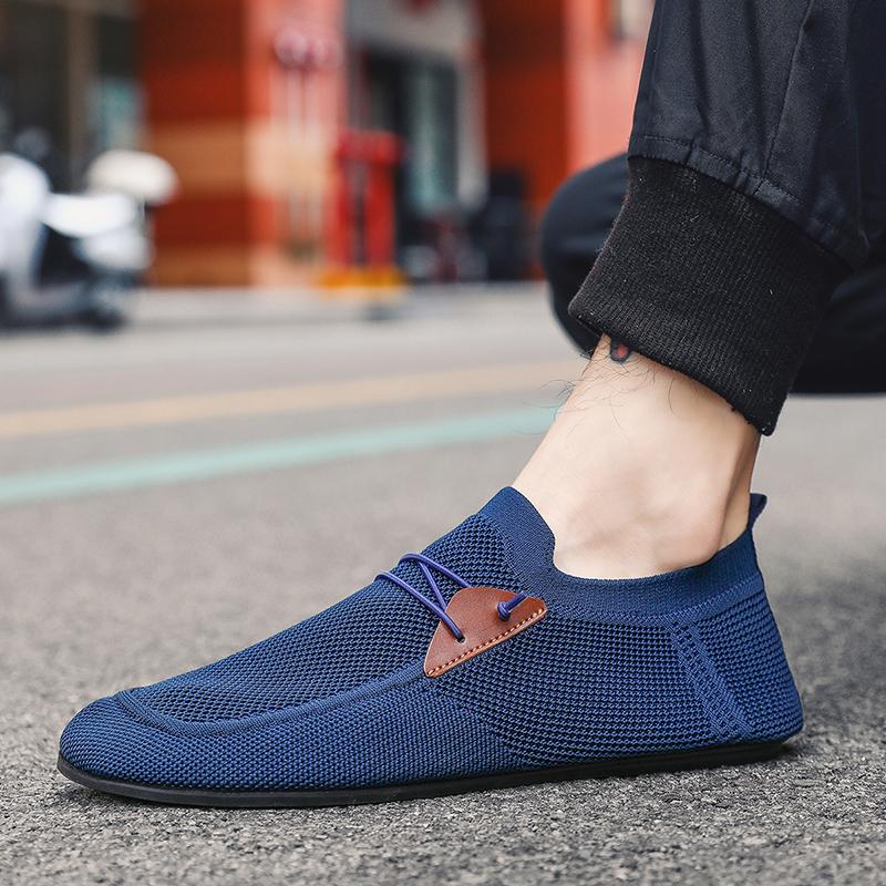 YRZL Casual Men's Shoes Summer Solid Color Mesh Breathable Flats Male Comfortable Lightweight Shoes Man Slip on Loafers for Men