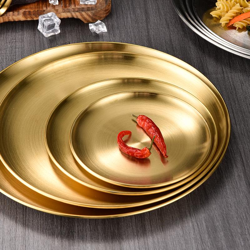 Korean Style Gold Round Barbecue Plate - 304 Stainless Steel Buffet Plate