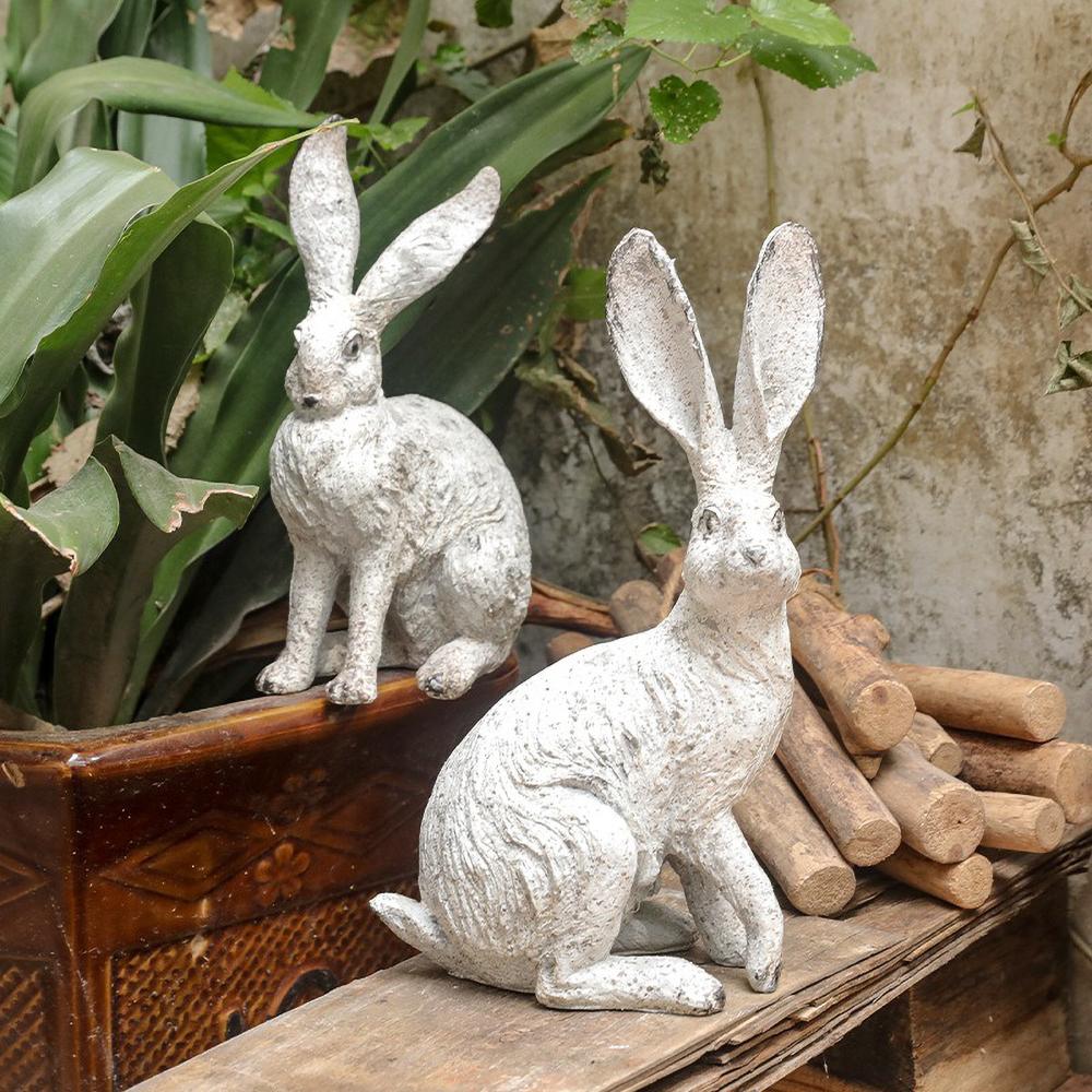 Handmade Resin Long Eared Rabbit Figurine with Simulation Hair - Cute Home Decor, Photography Prop, Gift for Kids & Collectors