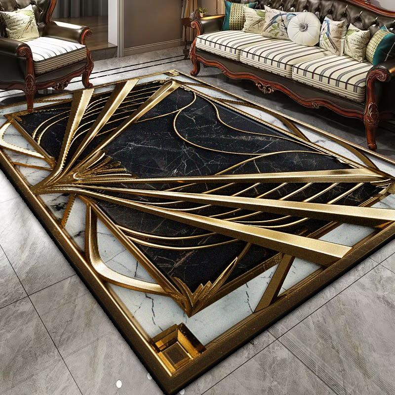 Light Luxury Black Gold Carpet for Living Room Modern Washable Bedroom Decoration Lounge Rug Parlor Entrance Door Mat Cloakroom