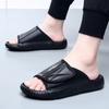 Fashion 2025 New Designer Outdoor Flip-flops for Men British Summer Casual Beach Shoes Male Black High Quality Cow Leather Slippers Man
