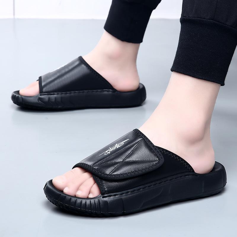 Fashion 2025 New Designer Outdoor Flip-flops for Men British Summer Casual Beach Shoes Male Black High Quality Cow Leather Slippers Man