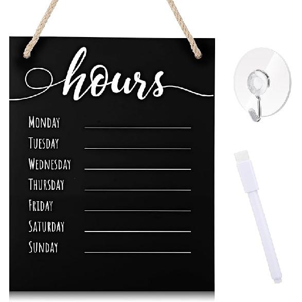 3 Pcs Dry Erase Store Hours Sign Set Include 8 x 10 Inch Erasable Business Hours Sign with Rope Dry Erase Maker and Suction Cup for Office Cafe