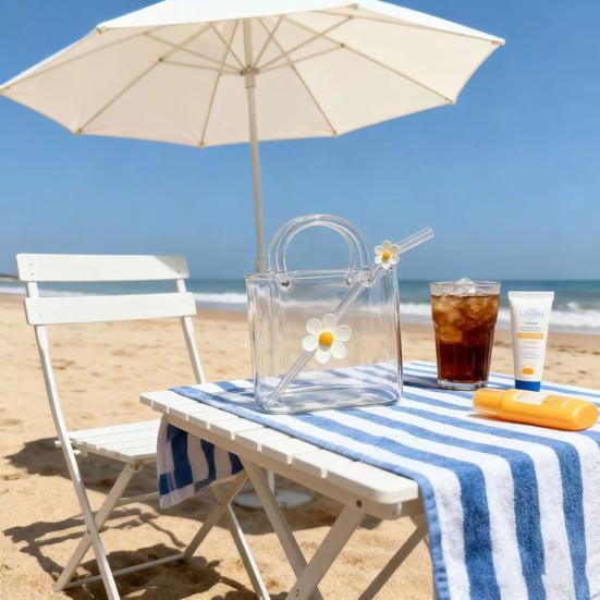 Skleněný hrnek ve tvaru kabelky 750 ml Průhledný Kreativní termohrnek na džusy Koktejly Ledovou kávu Roztomilá skleněná peněženka Dekorativní akvarium Váza Kabelkové vázy na párty