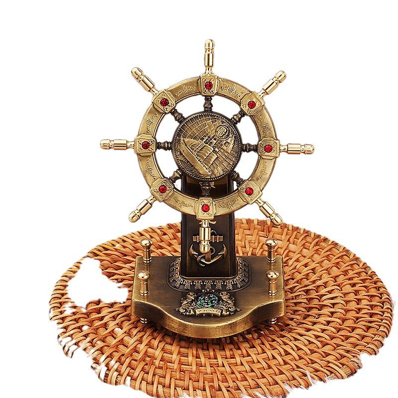 Antique Brass Helmsman's Wheel Nautical Desk Ornament