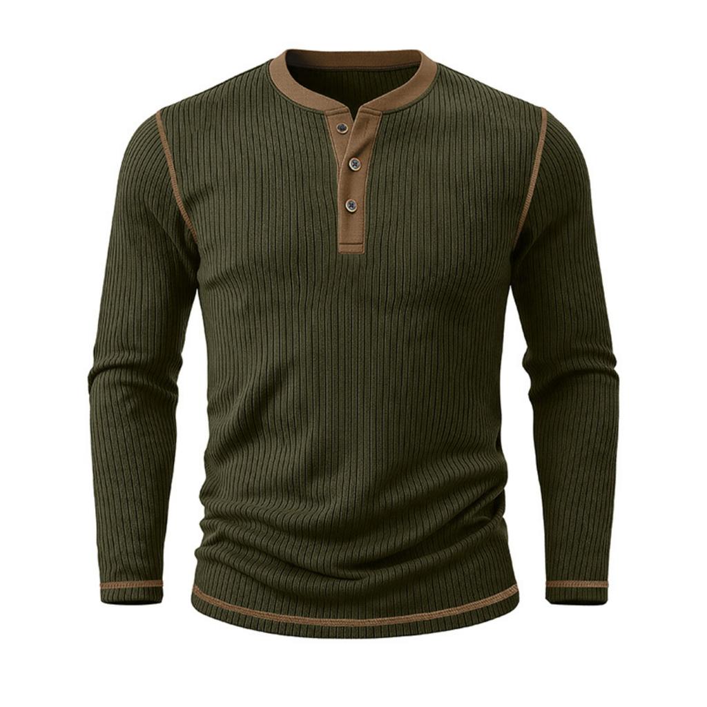 Men's Long Sleeve Henley Shirt Ribbed Knit Sweater Pullover Buttoned Collar Slim Fit Casual Top for Autumn Winter