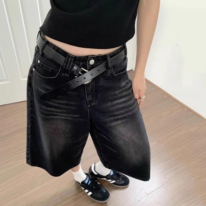 Vintage Y2k Baggy Denim Shorts Wide Leg Pants for Women&Men Fashion High Waisted Wash Knee Length Jeans Shorts Oversize Pants