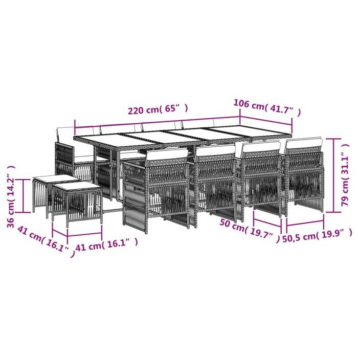 VidaXL 13-piece Garden Dining Set with Cushions, Table and Folding Back Chairs, Outdoor Patio Furniture 3210979