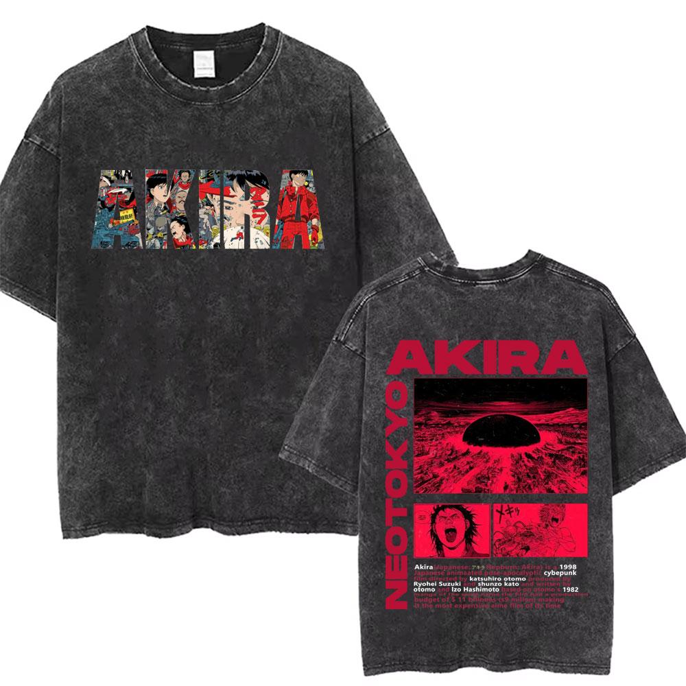 Washed Vintage Anime Akira T Shirts Japanese Science Fiction Cartoon Movie Shotaro Kaneda Tshirt Mens Manga Oversized Tshirts