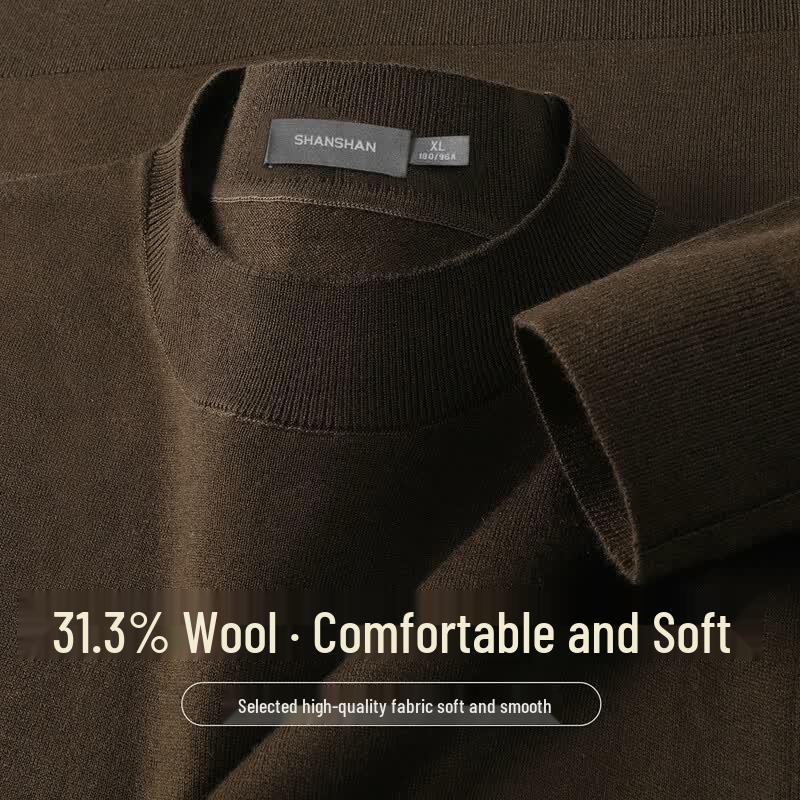 SHANSHAN Men's Half-High Collar Wool Blend Knit Sweater