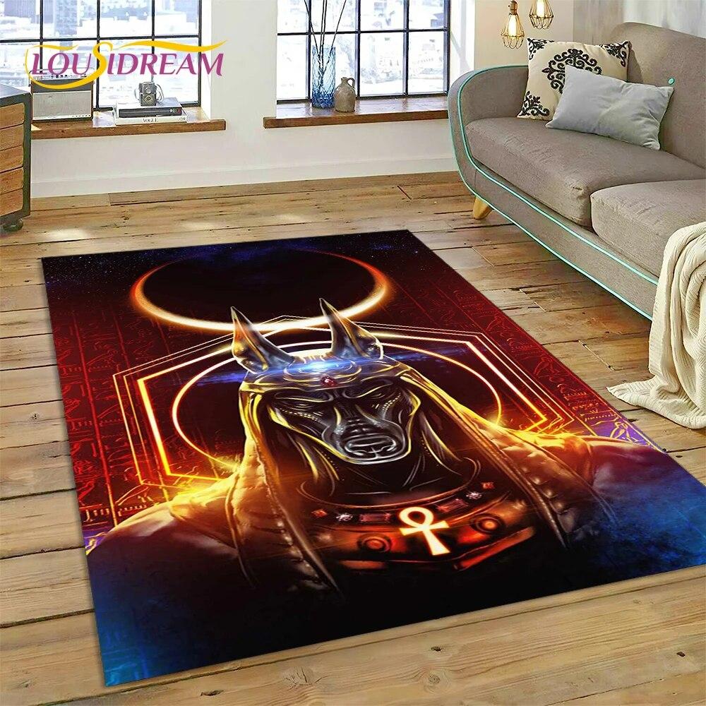 3D Anubis Pharaoh Horus Egyptian Mythology Gods Carpet Rug for Home Living Room Bedroom Sofa Doormat Decor,Area Rug Non-slip Mat