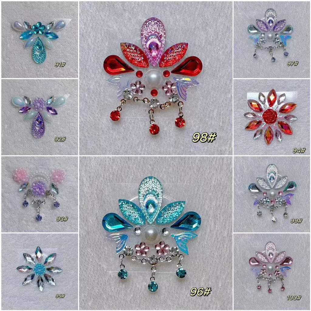 Self-Adhesive Children's Colorful Eyebrow Stickers for Stage Performance and Princess Makeup with Ancient Costume Style Tassels.