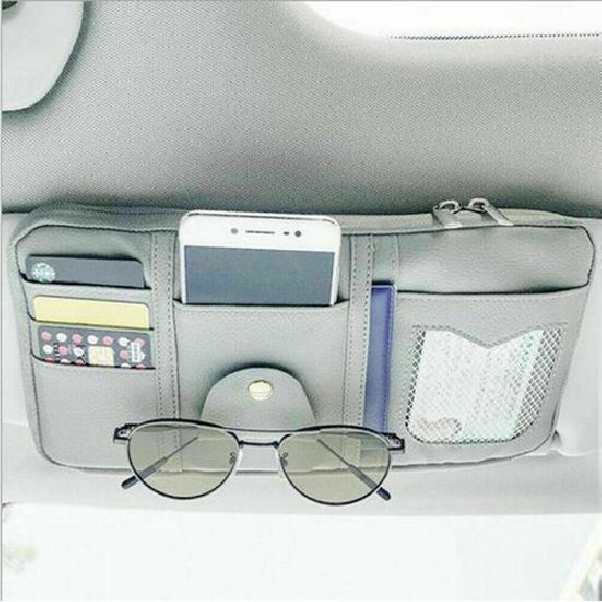 Car Sun Visor Organizer Pouch Bag Muti Pocket Card Faux Leather Storage Holder