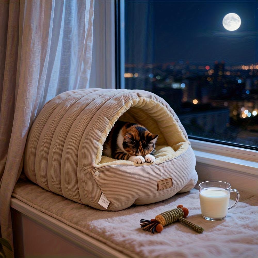 

Winter Warm Cat Bed Warm Pet House Pet Sleeping Nest Thickening Warmth Soft Kittens Sleeping Bed Cat Cave For Pet Cat Dog Warmth S-45x30x19cm бежевый